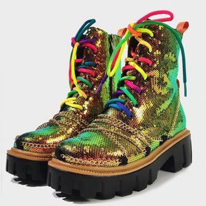 Sequined Combat Boots